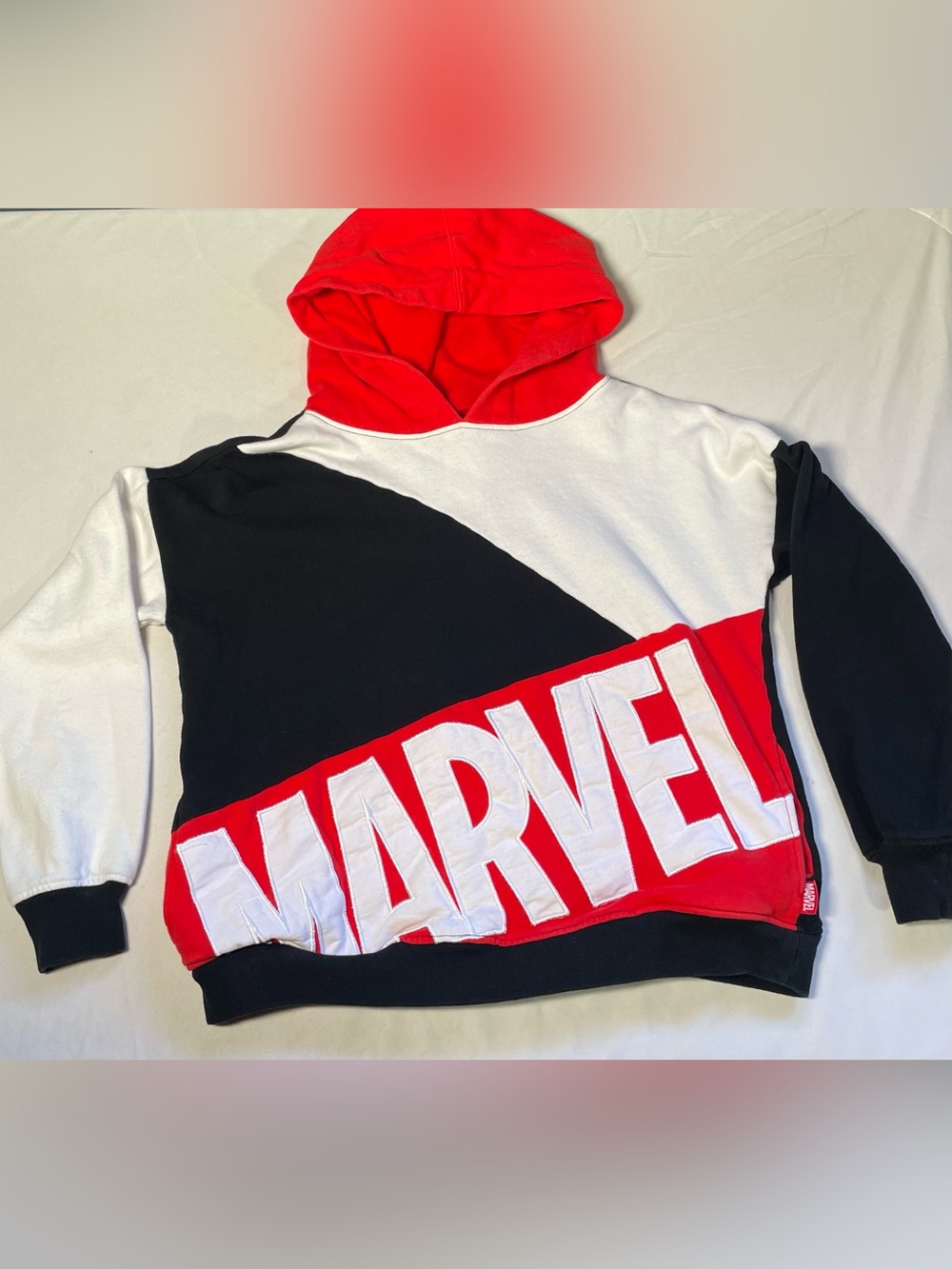 Marvel Spellout Color Block Crop Pullover Hoodie Sweatshirt Disney XS